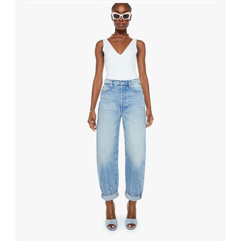 MOTHER The Fangirl Button Skimp Cuff Jeans Blinded By The Light Blue 26